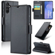 Husă pentru Samsung Galaxy S25 FE, ERBORD Glossy Litchi, portofel cu clapetă, negru