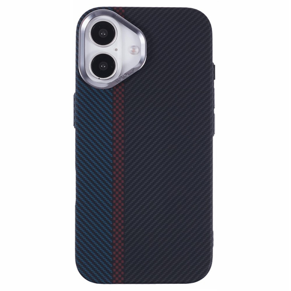 Carcasa pentru iPhone 16, Carbon Fiber MagSafe, negru / albastru