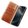 QIALINO Carcasă cu flip din piele de vacă originală pentru iPhone 17 Pro Max, maro
