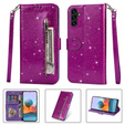 Cu clapetă pentru Samsung Galaxy A55, Wallet Zipper Pocket Glittery, violet