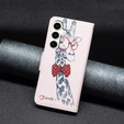 Cu clapetă pentru Samsung Galaxy S23 FE, Wallet, Giraffe roz
