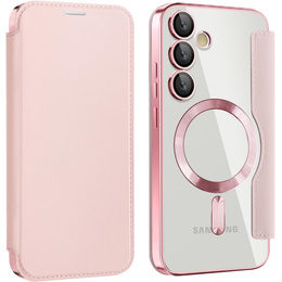 Cu clapetă pentru Samsung Galaxy S25 FE, RFID Wallet MagSafe CamShield, roz