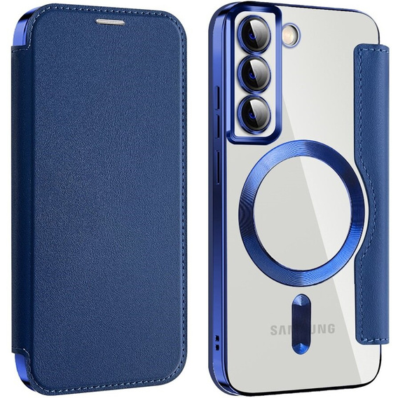 Cu clapetă pentru Samsung Galaxy S22 5G, RFID Wallet MagSafe CamShield, albastru închis