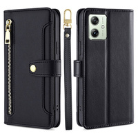 Cu clapetă pentru Motorola Moto G54 5G, Wallet Zipper Pocket, negru