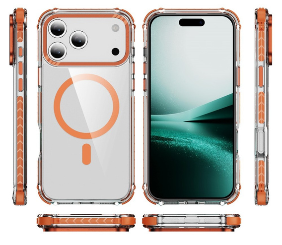 Carcasă blindată pentru MagSafe transparent cu laturi portocalii pentru iPhone 17 Pro Max