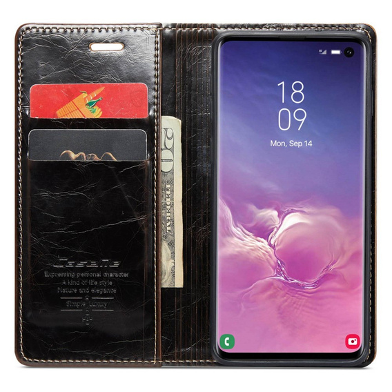 Carcasă flip CASEME pentru Samsung Galaxy S10+ Plus, Waxy Textured, cafea