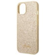 GUESS Huse pentru iPhone 14 Plus, Glitter Script Hardcase, de aur