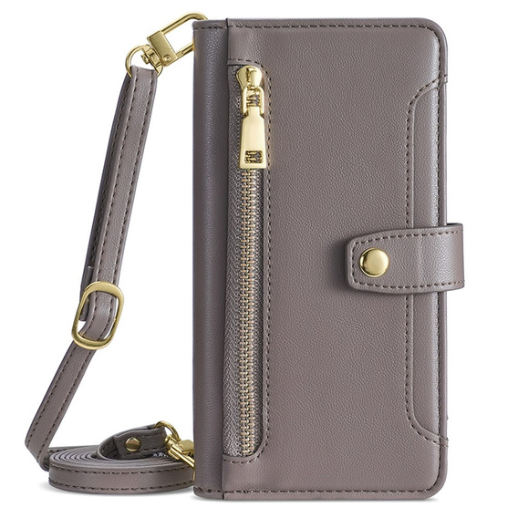Cu clapetă pentru OnePlus 12 5G, Wallet Zipper Pocket, gri