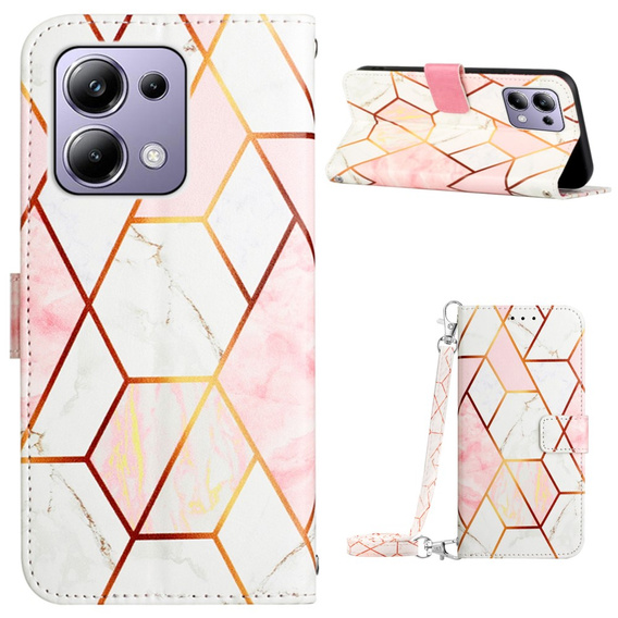 Cu clapetă pentru Xiaomi Redmi Note 13 Pro 4G / Xiaomi Redmi Note 14S / Xiaomi Poco M6 Pro 4G, Wallet, Marble roz