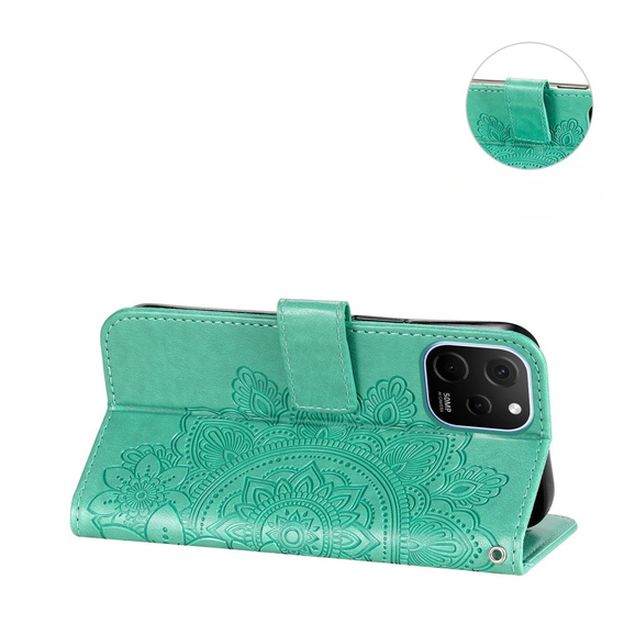 Cu clapetă pentru Huawei Nova Y61, Mandala Flower, verde