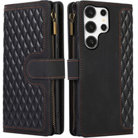 Cu clapetă pentru Samsung Galaxy S24 Ultra, Wallet Zipper Pocket, cu curea de umăr, negru