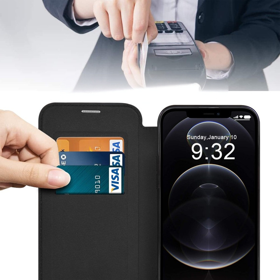 Cu clapetă pentru iPhone 12 Pro Max, RFID Wallet MagSafe CamShield, negru