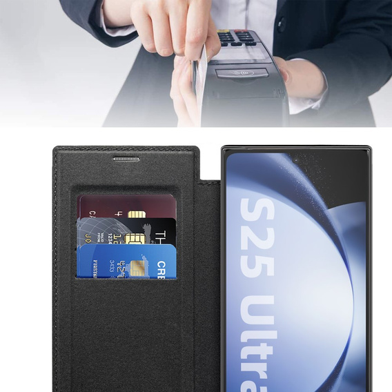 Cu clapetă pentru Samsung Galaxy S25 Ultra, RFID Wallet MagSafe CamShield, negru
