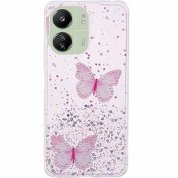 Husă pentru Xiaomi Redmi 13C / Poco C65, Glitter Butterfly, roz
