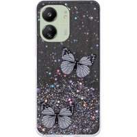 Husă pentru Xiaomi Redmi 13C / Poco C65, Glitter Butterfly, negru