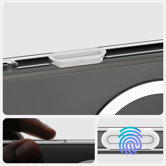 Carcasă ERBORD MagSafe pentru iPhone 16, buton activ, transparentă + Sticlă pentru ecran