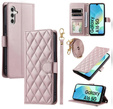 Husă cu clapetă pentru Samsung Galaxy A16, Rhombus Crossbody Leather, roz rose gold
