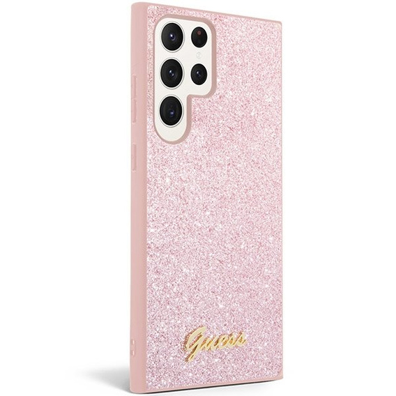 GUESS Huse pentru Galaxy S23 Ultra, Glitter Script Hardcase, roz