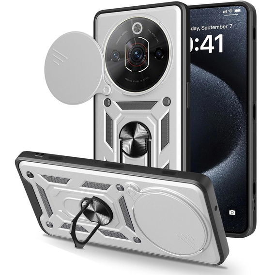 Husă blindată CamShield Slide cu capac pentru cameră și inel pentru Nubia Focus Pro 5G, argintiu