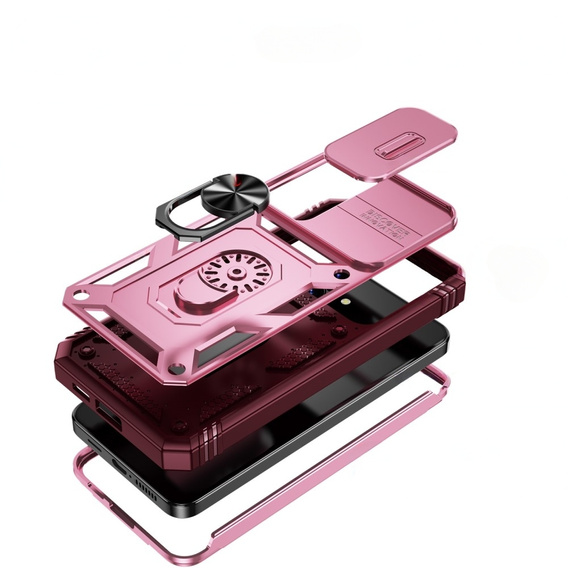 Husă blindată pentru Samsung Galaxy S24+ Plus, CamShield Slide, roz / roșu