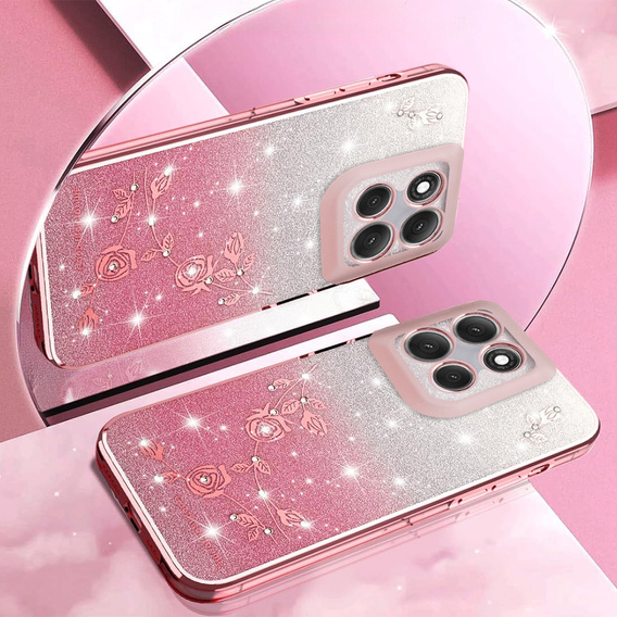 Husă pentru Motorola Moto G86 5G, Glitter Flower, roz rose gold
