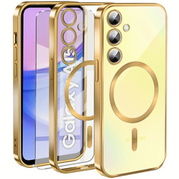 Husă pentru Samsung Galaxy A15 4G/5G, Electro MagSafe, de aur + Sticlă pentru ecran