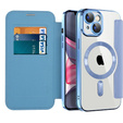 Cu clapetă pentru iPhone 15 Plus, RFID Wallet MagSafe CamShield, albastru
