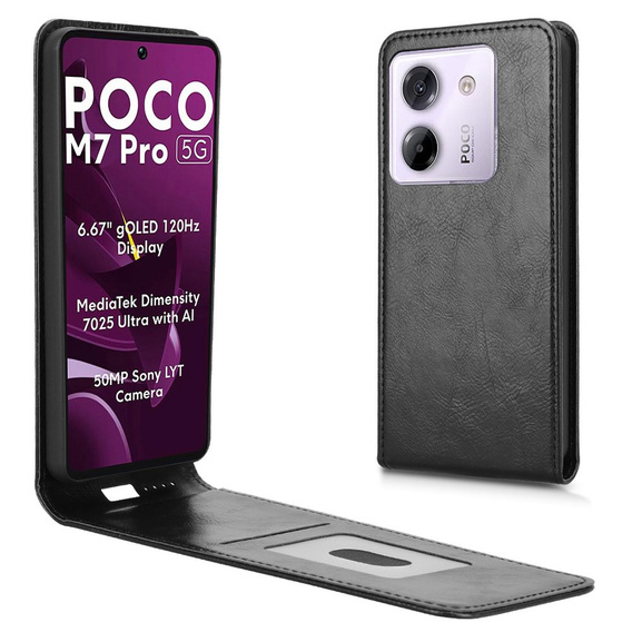Cu clapetă pentru Xiaomi Poco M7 Pro 5G, Flip, negru