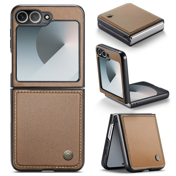 Husă pentru Samsung Galaxy Z Flip7 FE / Z Flip6, CASEME Litchi Leather, maro