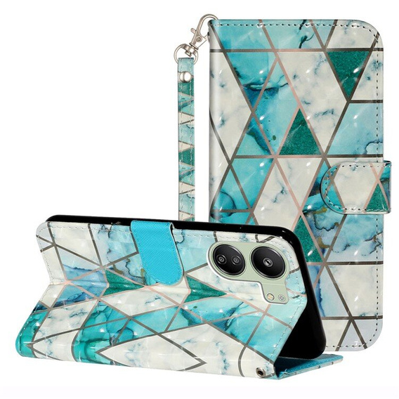 Cu clapetă pentru Xiaomi Redmi 13C / Poco C65, Wallet, Marble verde