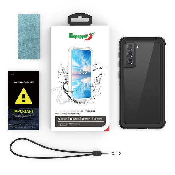 Husă impermeabilă IP68 pentru Samsung Galaxy S21, Redpepper, negru