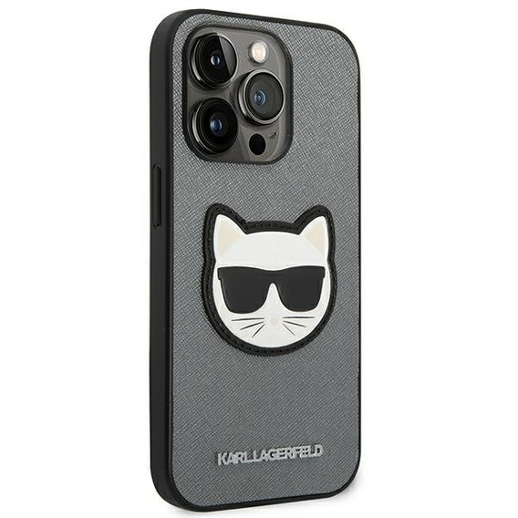 Karl Lagerfeld Huse pentru iPhone 14 Pro, Saffiano Choupette Head Patch, de argint