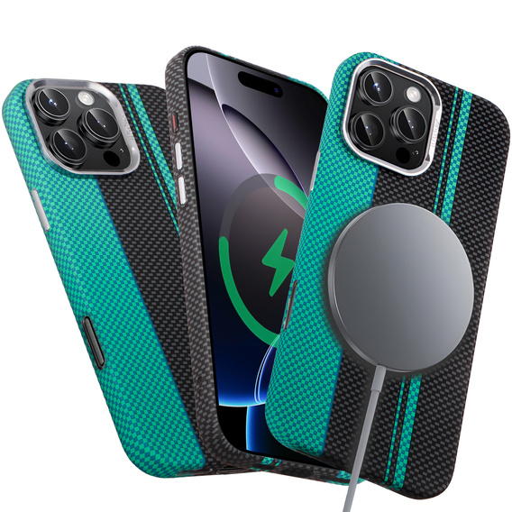 Carcasa pentru iPhone 16 Pro Max, Carbon Fiber MagSafe, negru / albastru