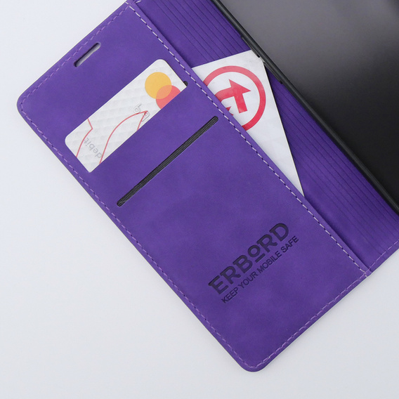 Husă pentru iPhone 15, ERBORD Vintage, portofel cu clapetă, violet