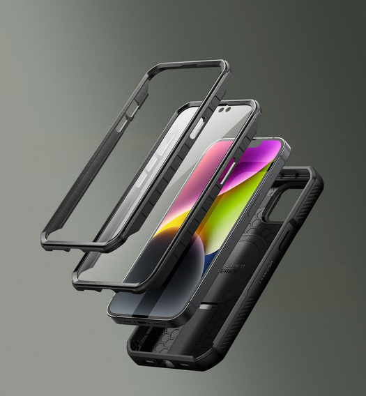 Husă blindată pentru iPhone 13 / iPhone 14, Dexnor CamProtect MagSafe, negru (Două rame)