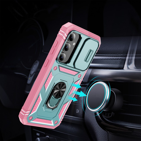 Husă blindată pentru Samsung Galaxy S23 FE, CamShield Slide, verde / roz