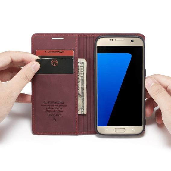Husa CASEME pentru Samsung Galaxy S7, Leather Wallet Case, maroon