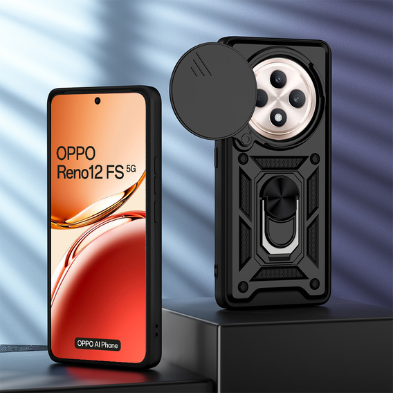 Husă blindată pentru Oppo Reno 12FS / Oppo Reno 12F, CamShield Slide, negru