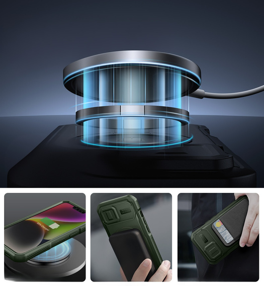 Husă blindată pentru iPhone 13 / iPhone 14, Dexnor CamProtect MagSafe, verde (Două rame)
