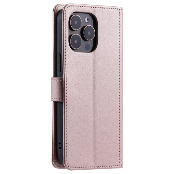 Husă cu clapetă pentru iPhone 16 Pro Max, Rhombus Crossbody Leather, roz rose gold
