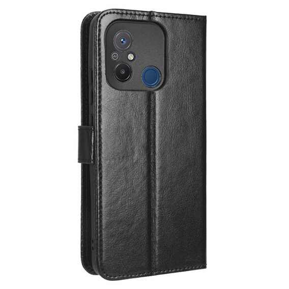 Cu clapetă pentru Xiaomi Redmi 12C, Crazy Horse Wallet, negru