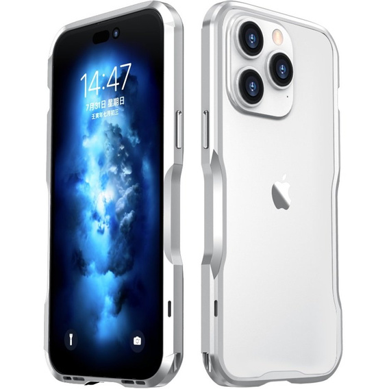 Husa LUPHIE pentru iPhone 14 Pro Max, Armor Bumper, de argint