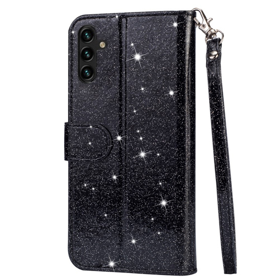 Cu clapetă pentru Samsung Galaxy A55, Wallet Zipper Pocket Glittery, negru