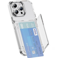 Husă pentru iPhone 16 Pro, Card Holder Kickstand, transparent