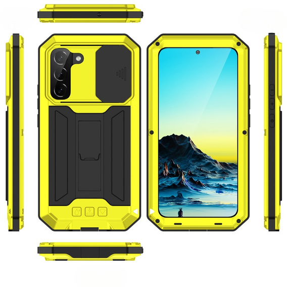 Husă blindată pentru Samsung Galaxy S22, R-JUST CamShield Slide, galben