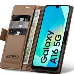 Husă pentru Samsung Galaxy A16, ERBORD Glossy Litchi, portofel cu clapetă, maro