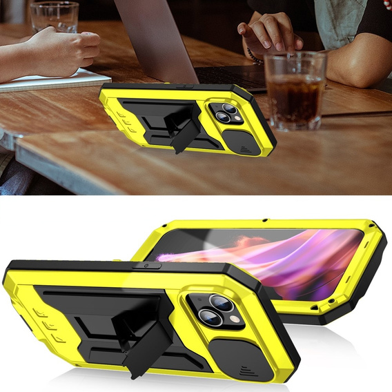 Husă pentru iPhone 15, R-JUST CamShield Slide, armată, galben / negru