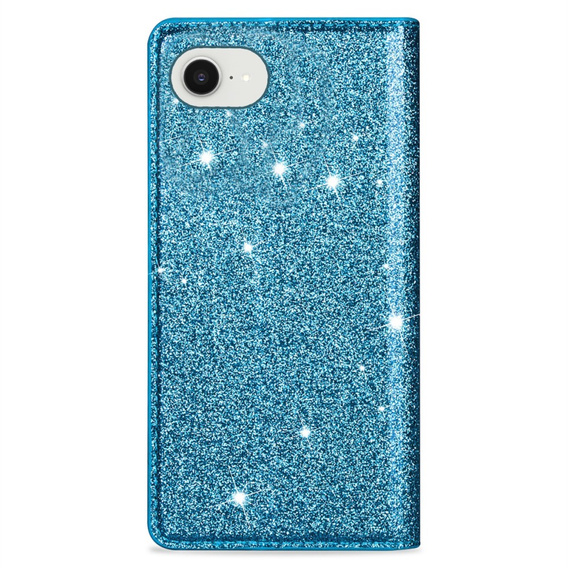 Carcasa flip pentru iPhone 16E, Card Slot Glittery, albastru