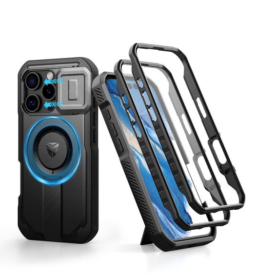 Husă blindată pentru iPhone 16 Pro Max, Dexnor CamProtect MagSafe, negru (Două rame)