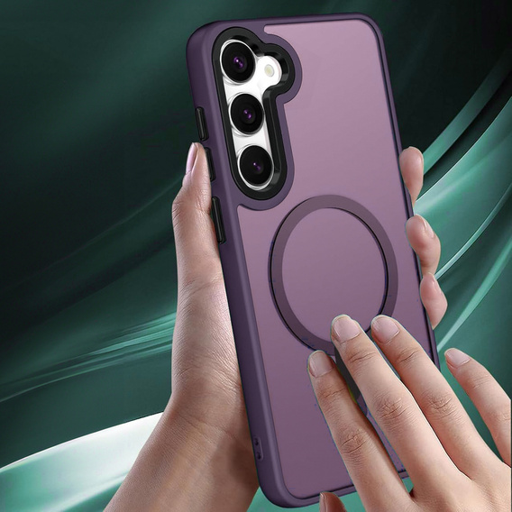 Husă pentru Samsung Galaxy S21 FE, pentru MagSafe, ERBORD Matt Case, violet închis + sticlă pentru ecran